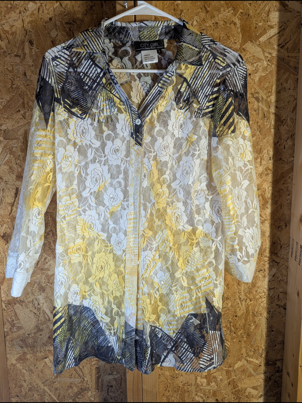 City Girl Yellow Floral Lace Button-Down Shirt